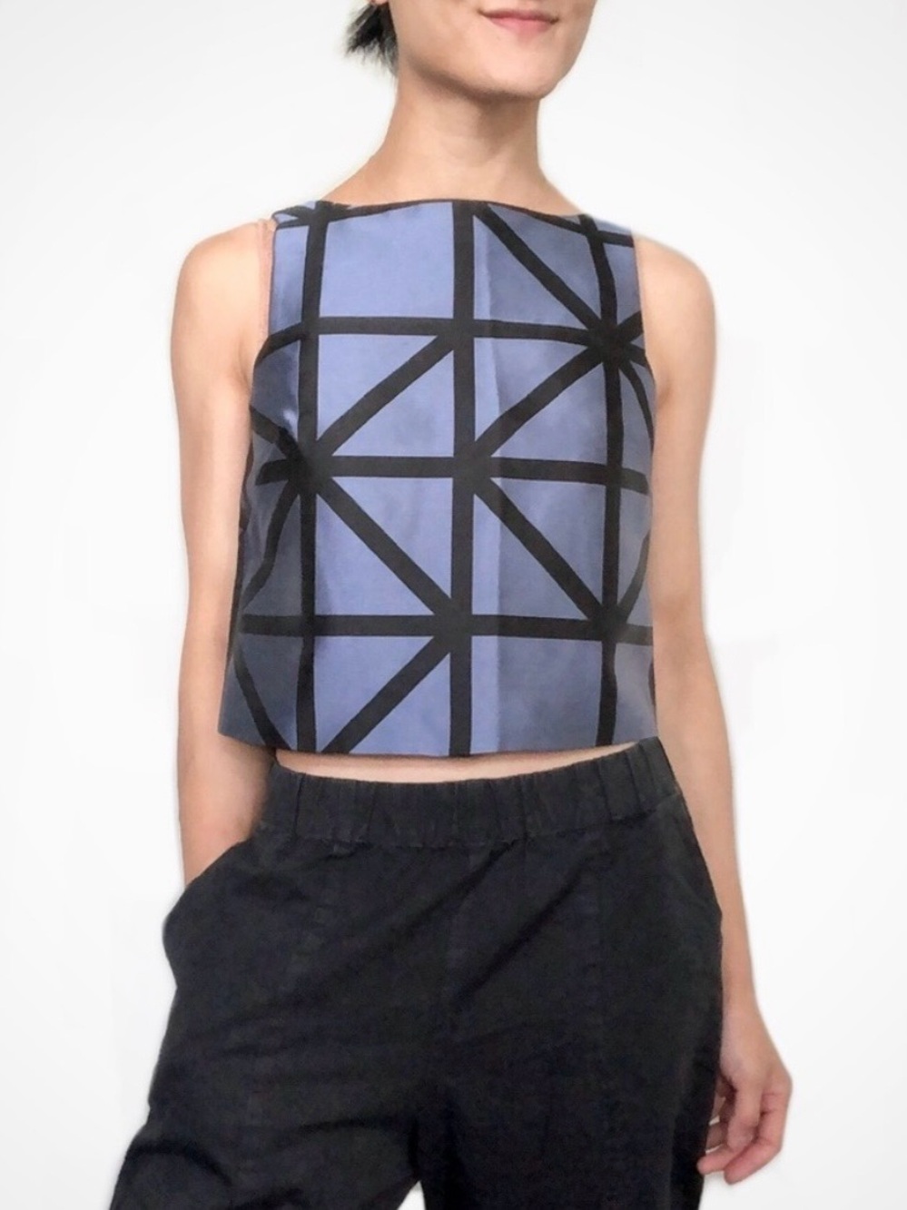 Milly Blue Geometric Cropped Tank Top
